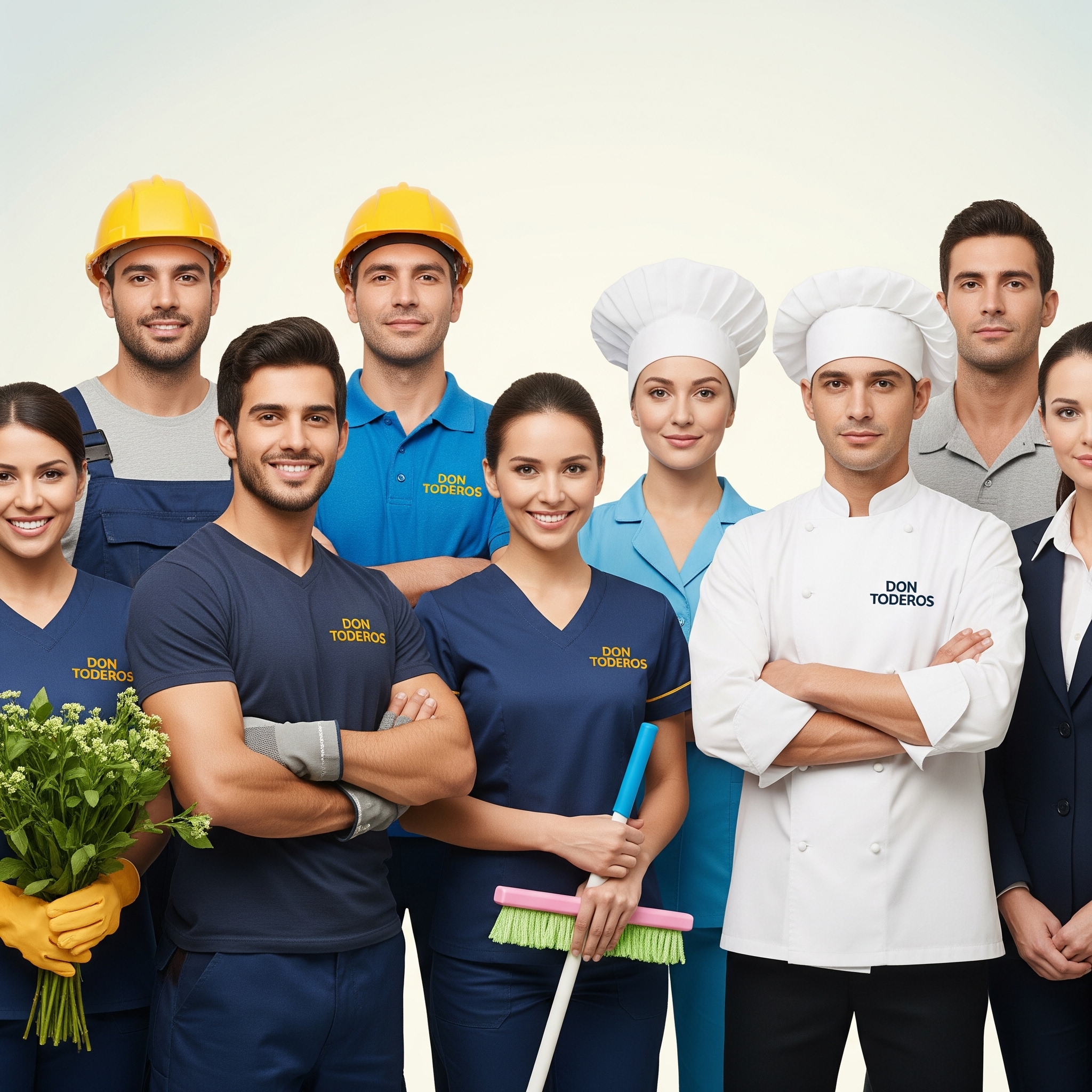 Únete a nuestro equipo de expertos Diversos profesionales de Don Toderos: jardineros, constructores, personal de limpieza, chefs